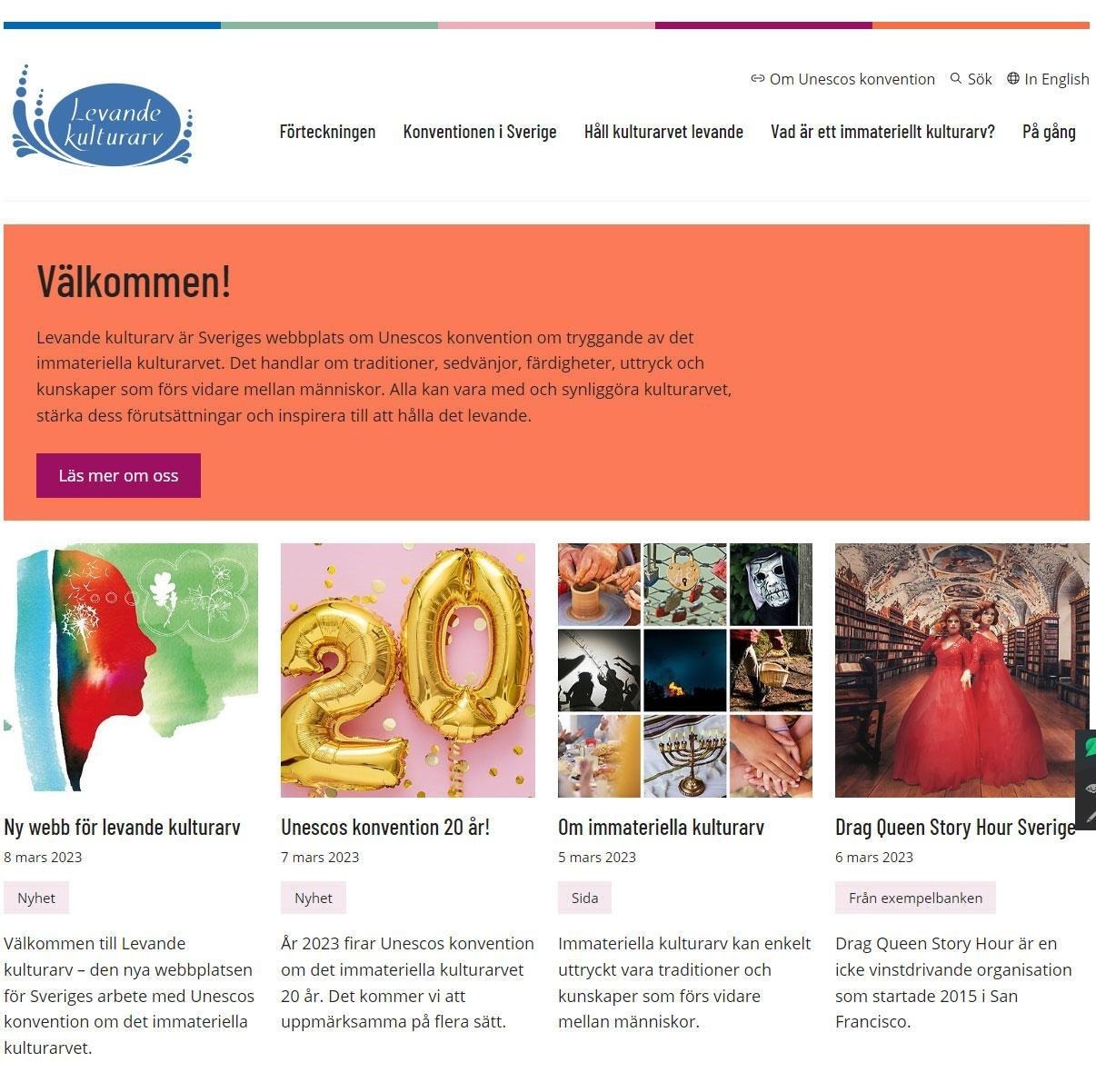 Skärmklipp från webbplatsen levandekulturarv.se. 